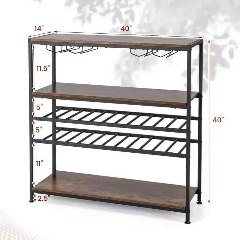 Table à vin rustique à 5 niveaux, casier à vin pour 22 bouteilles autoportant avec porte-verres