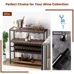 Table à vin rustique à 5 niveaux, casier à vin pour 22 bouteilles autoportant avec porte-verres