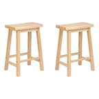 PJ Wood Classic Saddle Seat 24 Inch Kitchen Bar Counter Stool with Backless Seat & 4 Square Legs for Homes Dining Spaces and Bars (2 Pack)
