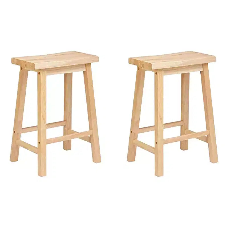 PJ Wood Classic Saddle Seat 24 Inch Kitchen Bar Counter Stool with Backless Seat & 4 Square Legs for Homes Dining Spaces and Bars (2 Pack)