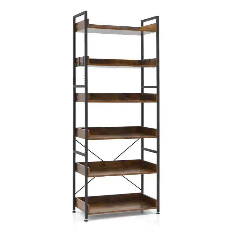 Étagère à livres à 6 niveaux, étagère de rangement ouverte avec cadre en métal