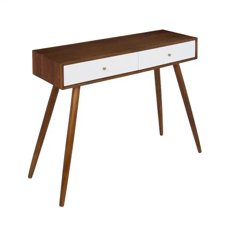 Kate and Laurel Finco Rectangle Wood Console Table 36x12x30 Walnut Brown and White