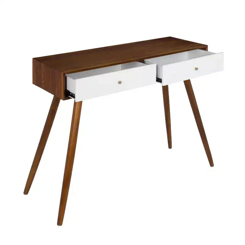 Console en bois rectangulaire, brun noyer et blanc