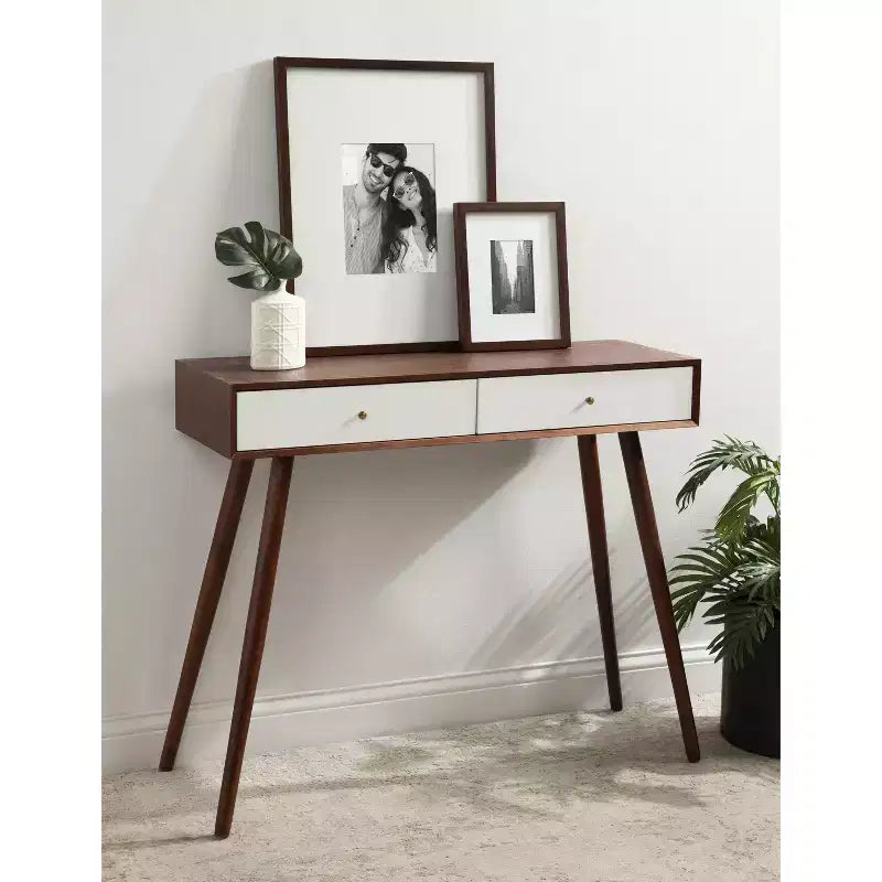 Console en bois rectangulaire, brun noyer et blanc