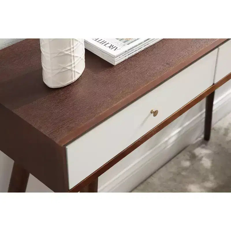 Console en bois rectangulaire, brun noyer et blanc