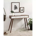 Console en bois rectangulaire, brun noyer et blanc
