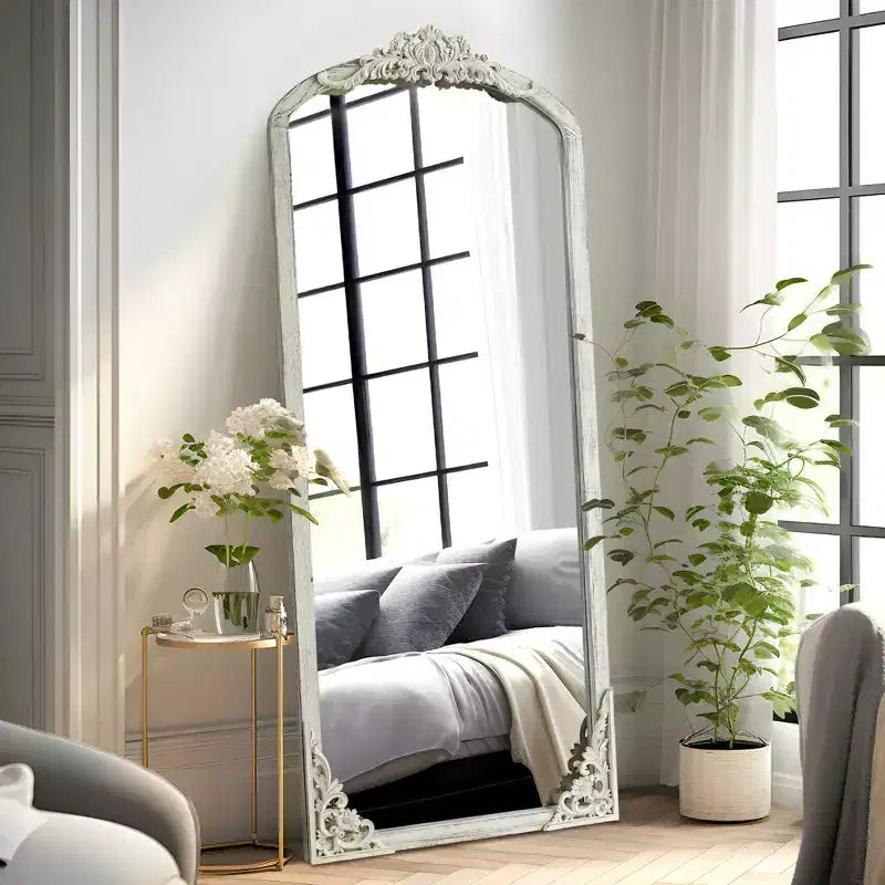 Miroir Mural Décoratif Sculpté Grand Miroir Psyché en Bois Vintage