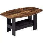 VECELO Coffee Table for Living Room with Storage Compartment Shelf Brown