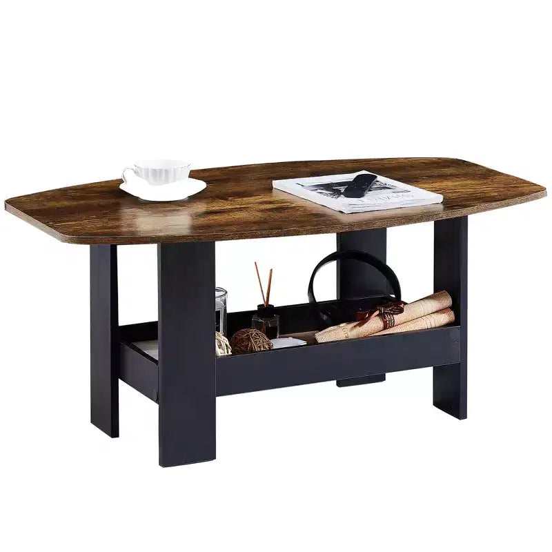 Table basse pour salon avec étagère de rangement marron