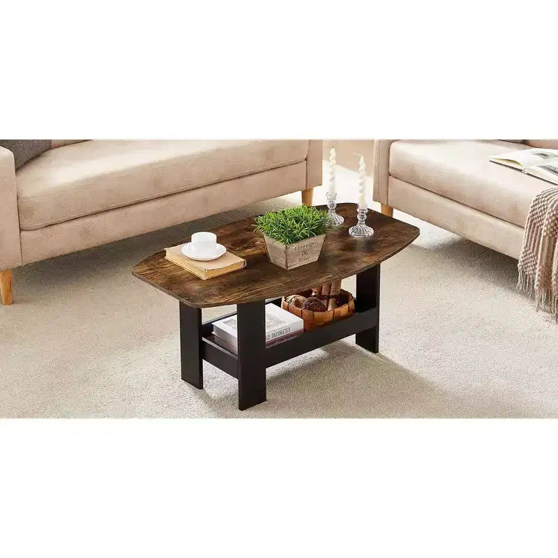Table basse pour salon avec étagère de rangement marron