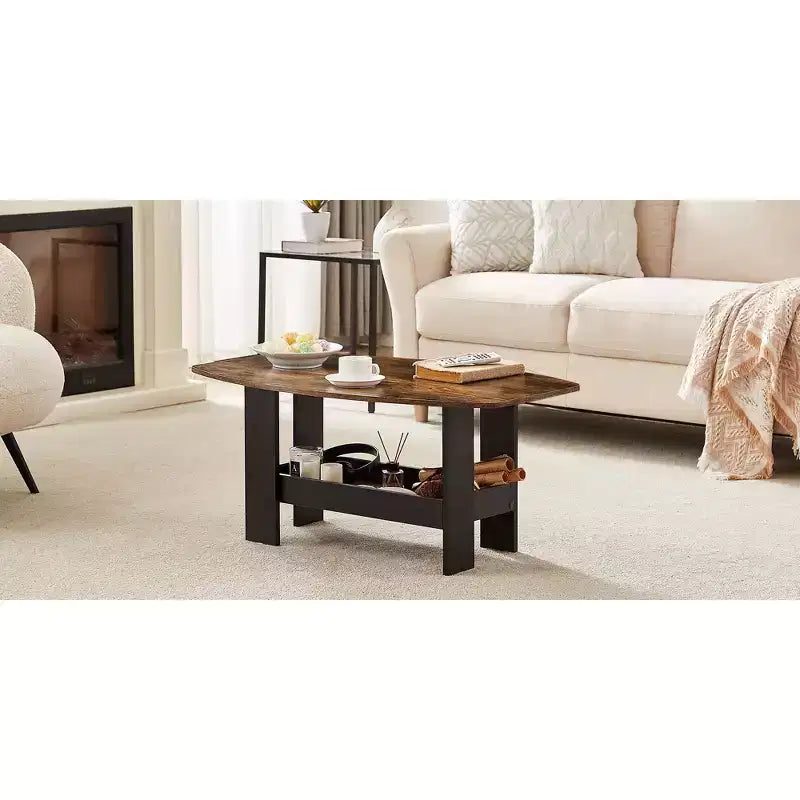 Table basse pour salon avec étagère de rangement marron