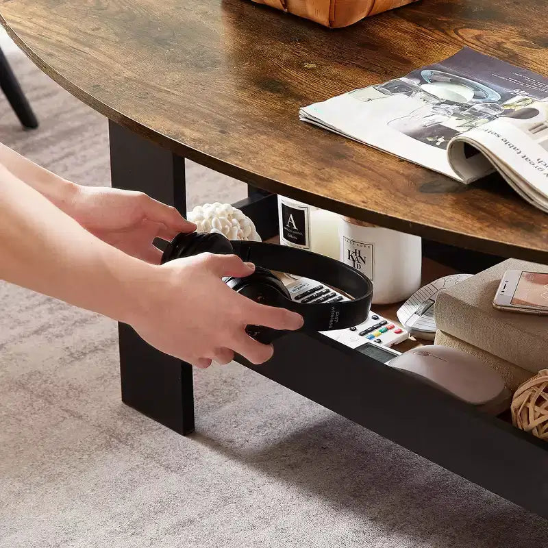 Table basse pour salon avec étagère de rangement marron
