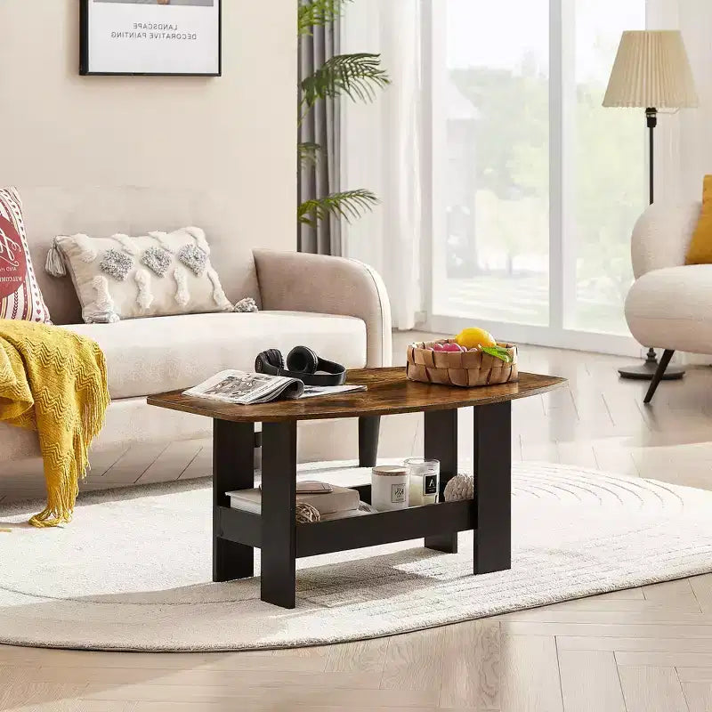 Table basse pour salon avec étagère de rangement marron