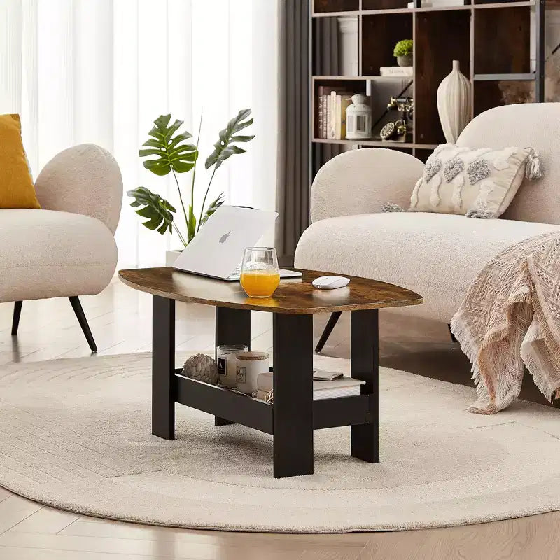 Table basse pour salon avec étagère de rangement marron