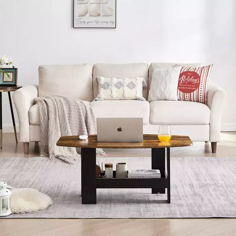 Table basse pour salon avec étagère de rangement marron