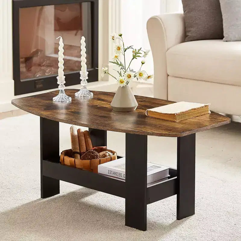 Table basse pour salon avec étagère de rangement marron