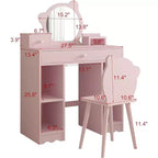 Coiffeuse pour enfants 2-en-1 bureau et chaise de maquillage princesse avec tiroirs et étagères de rangement