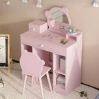 Coiffeuse pour enfants 2-en-1 bureau et chaise de maquillage princesse avec tiroirs et étagères de rangement